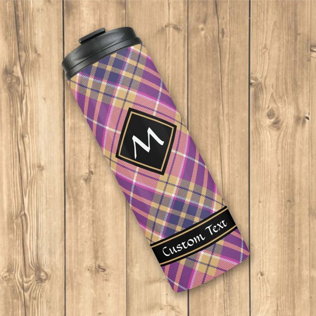 Rosa, Gold und Blauer Tartan Thermosbecher (Von Creator hochgeladen)