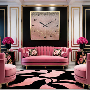 Rosa, Gold und Graufarben Quadratische Wanduhr