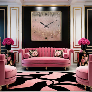 Rosa, Gold und Graufarben Quadratische Wanduhr