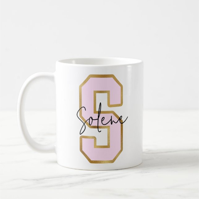 Rosa Gold Uni Varsity Letter Monogram S Kaffeetasse (Links)