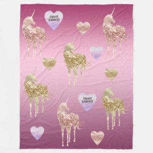 Rosa Gold Unicorn Herz Ombre Fleecedecke