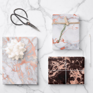 Rosa Gold Verpackungspapier Flachblatt-Set aus 3 Geschenkpapier Set