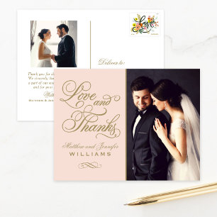 Rosa Gold Verzierte Hochzeitsfoto mit 'Liebe und D Postkarte