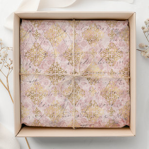 Rosa Gold Vintage Damast Handgeschriebenes Decoupa Seidenpapier