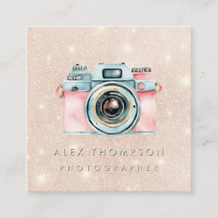 Rosa Gold Vintage-Kamera Fotografen-Studio Quadratische Visitenkarte