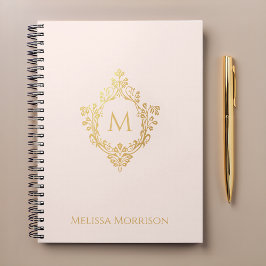 Rosa Gold Wappen Monogram und Name Vintag Elegant Notizblock