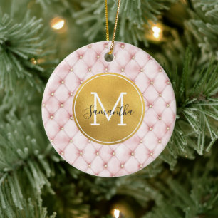 Rosa Gold Wasserfarbe Konfetti Monogramm Mädchenha Keramik Ornament