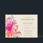 Rosa Gold Wasserfarben Flora Elegantes Bat Mitzvah Einladung<br><div class="desc">Rosa goldene Wasserfarben Blumen Elegantes Bat Mitzvah Einladung</div>