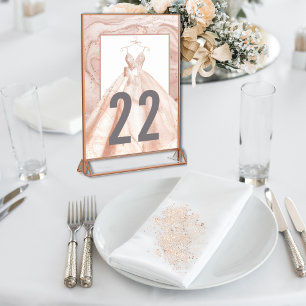 Rosa-Gold-Wasserfarben-Hochzeitskleid-Tischnummern Tischnummer