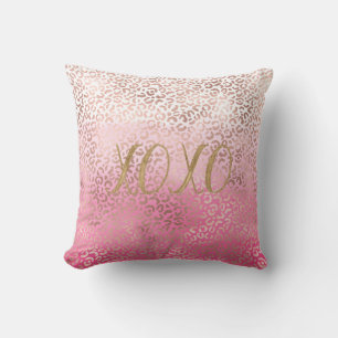 Rosa Gold Watercolor Ombre Leopard Print XOXO Kissen