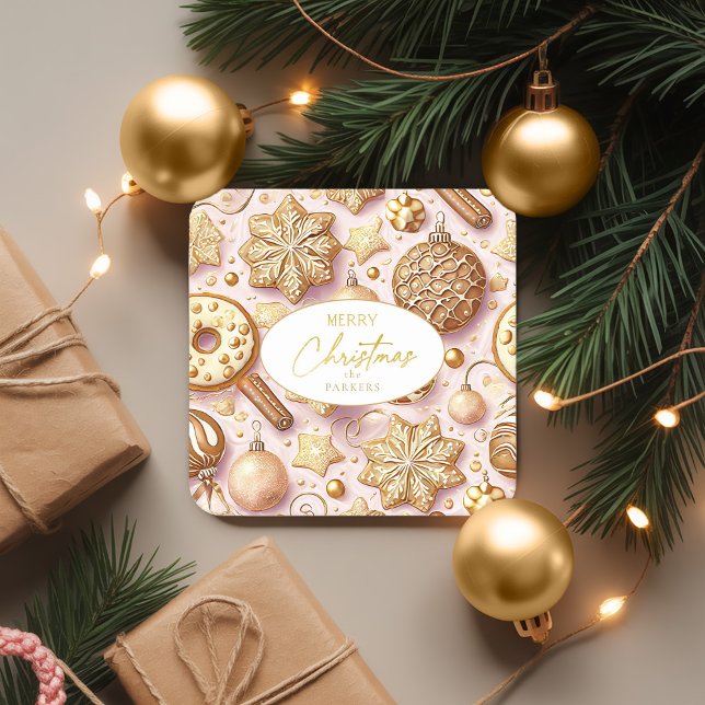 Rosa Gold Weihnachtsmuster#12 ID1009 Rechteckiger Pappuntersetzer (Von Creator hochgeladen)