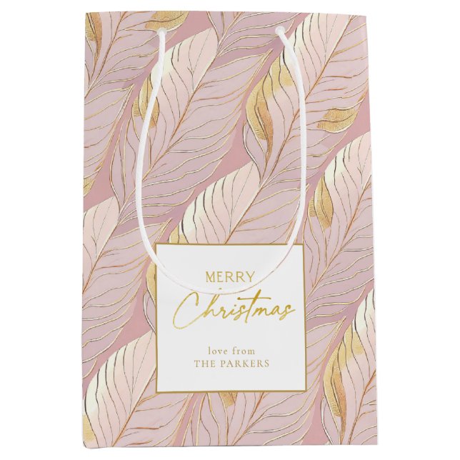 Rosa Gold Weihnachtsmuster#29 ID1009 Mittlere Geschenktüte (Vorderseite)