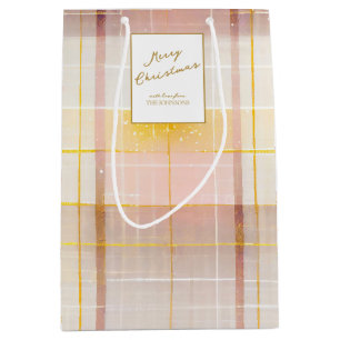 Rosa Gold Weihnachtsmuster#7 ID1009 Mittlere Geschenktüte