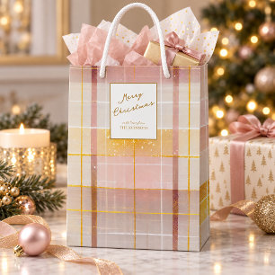 Rosa Gold Weihnachtsmuster#7 ID1009 Mittlere Geschenktüte