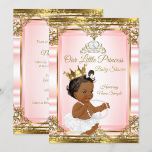 Rosa Gold Weiße Perle Prinzessin Baby Shower Ethni Einladung