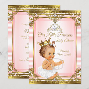 Rosa Gold Weiße Perle Prinzessin Baby Shower Licht Einladung