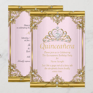 Rosa Gold Weiße Perle Prinzessin Quinceanera Erröt Einladung