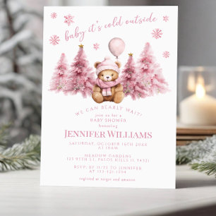 Rosa Gold Winter Teddybär Kiefer Baby Mädchen Dusc Einladung