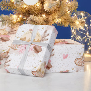 Rosa & Gold Winterdessert Weihnachtsmuster Geschenkpapier