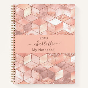 Rosa Gold-Würfel-Marmor modern Notizbuch