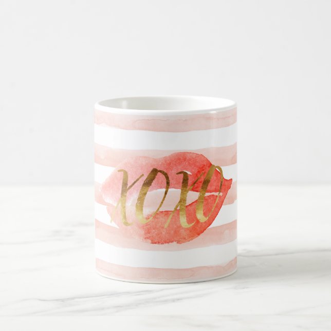 Rosa Gold XOXO Watercolor Kiss Kaffeetasse (Mittel)