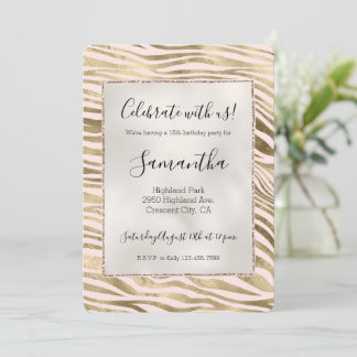 Rosa Gold Zebra Animal Print Einladung