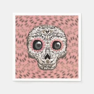 Rosa & Gold Zucker-Schädel Whimsical Süße Party Serviette