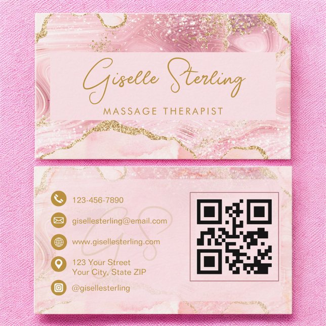 Rosa Goldachat-Massagetherapeutin QR Code Visitenkarte (Von Creator hochgeladen)