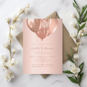 Rosa Goldballons Luxus-Geburtstag Folieneinladung