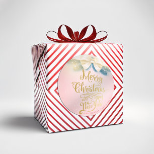 Rosa Goldband Weihnachten Frohes Neues Jahr Gruß Runder Aufkleber