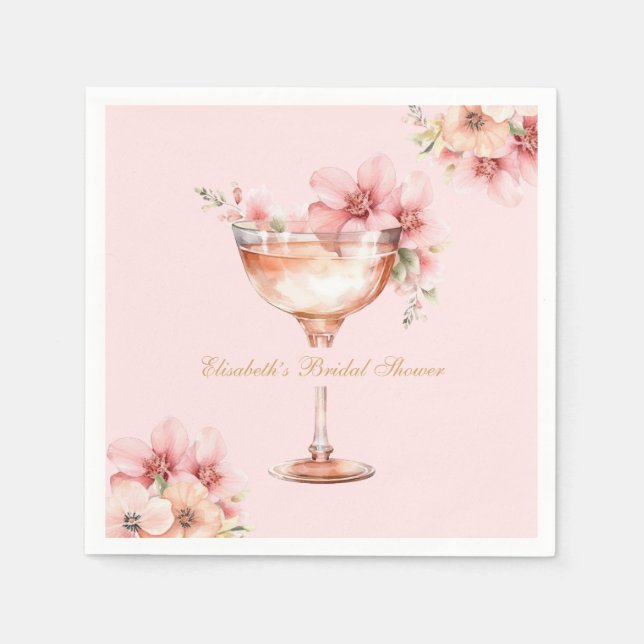 Rosa Goldblätter und Prosecco Cocktail Serviette (Vorderseite)