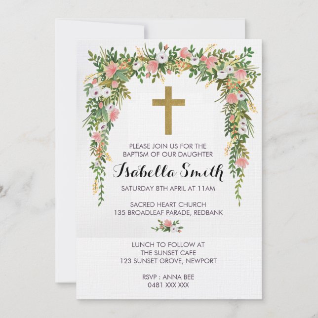 Rosa Goldblütentaufe / Einladung zur Feier (Vorderseite)