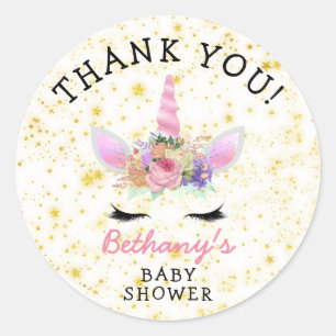 Rosa GoldEinhorn-Babypartybevorzugung Runder Aufkleber