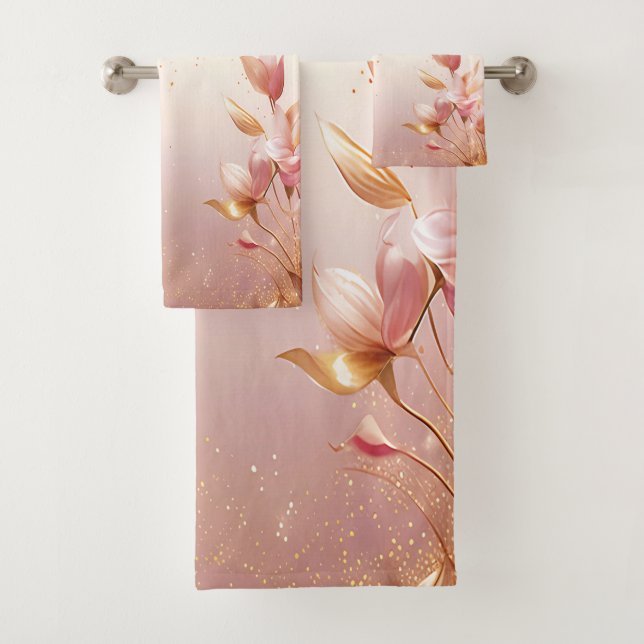 Rosa Golden Blätter Blumenhandtuch Set (Insitu)