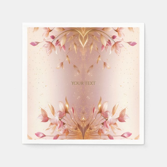 Rosa Golden Blätter Floral Napkins Serviette (Vorderseite)