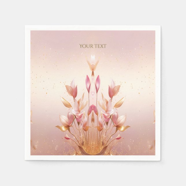 Rosa Golden Blätter Floral Napkins Serviette (Vorderseite)