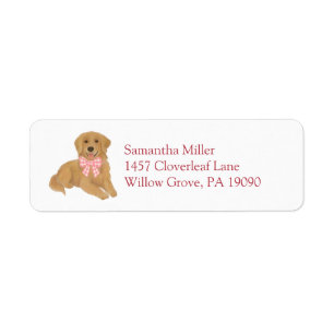 Rosa Golden Retriever Welpen Rücksende-Adresse-Eti