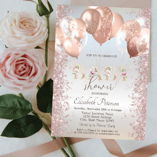 Rosa Goldene Ballons Glitter Konfetti Silber Einladung