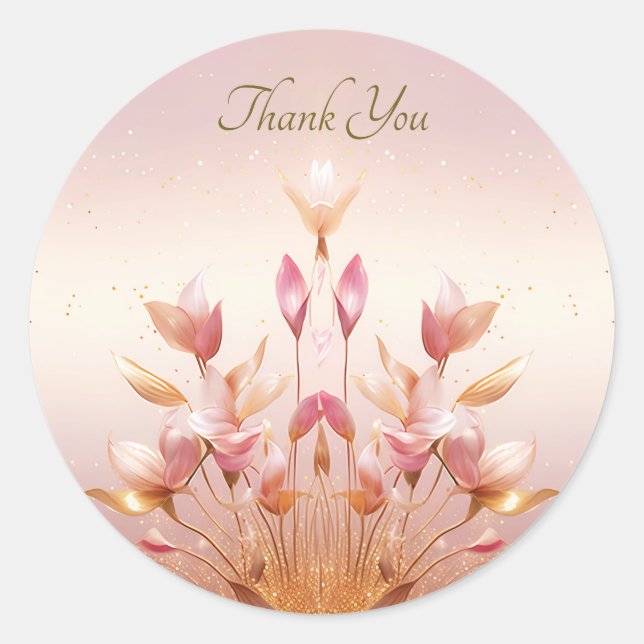 Rosa goldene Blätter Blumenaufkleber Runder Aufkleber (Vorderseite)