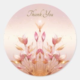 Rosa goldene Blätter Blumenaufkleber Runder Aufkleber