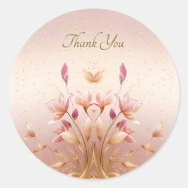 Rosa goldene Blätter Blumenaufkleber Runder Aufkleber