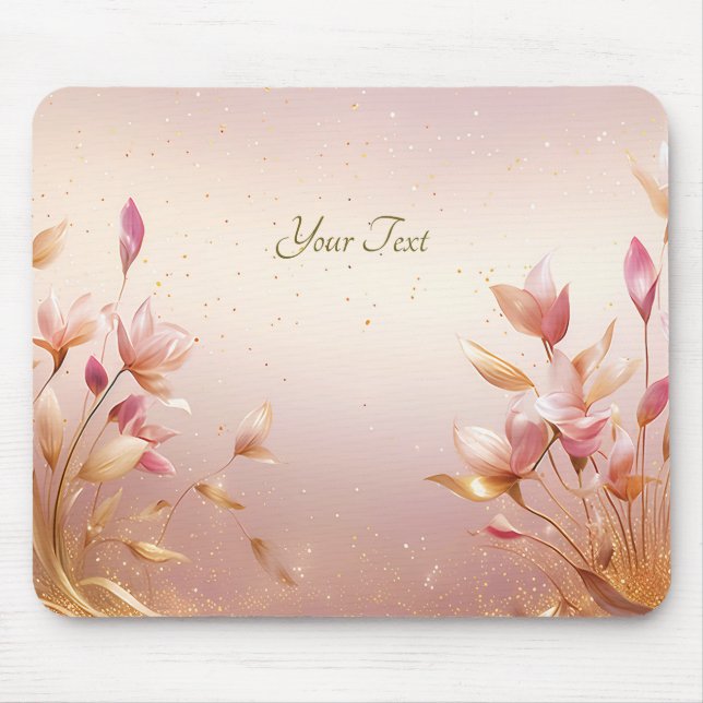 Rosa goldene Blätter Blumenmousepad Mousepad (Vorne)