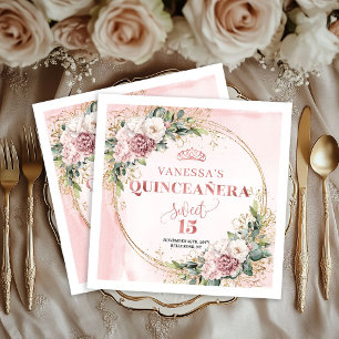 Rosa goldene Blumen-Servietten für die 15. Geburts Serviette
