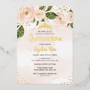 Rosa Goldene Blumen-Tiara Quinceanera  Folieneinladung