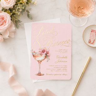 Rosa Goldene Blumenblüten & Prosecco Brautparty Folieneinladung