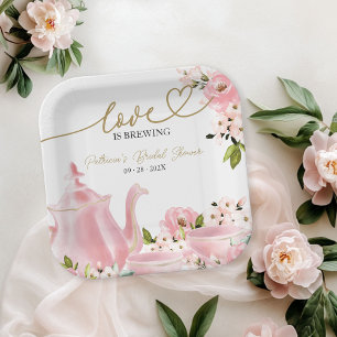 Rosa Goldene Blumige Liebe Brautparty zum Kaffee u Pappteller