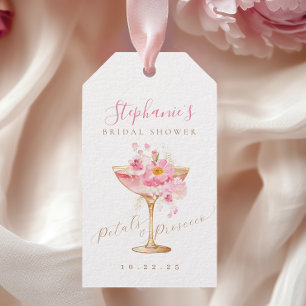 Rosa Goldene Blüten Prosecco Brautparty-Anhänger Geschenkanhänger