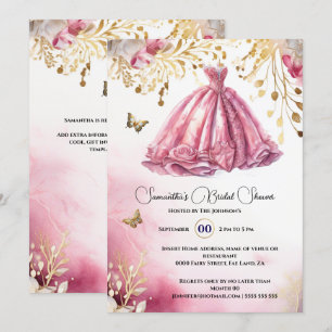 Rosa goldene Braut zu Ballgow Luxuskleid floral Einladung