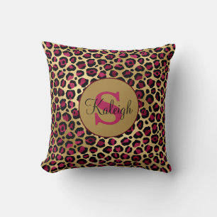 Rosa goldene Cheetah/Leopard Print Monogram Name Kissen