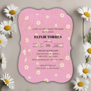 Rosa goldene Daisy Glitter Glow Baby Shower Einladung